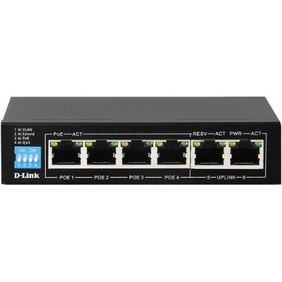 D-Link 6-Port Gigabit PoE Switch with 4 Long Reach PoE Ports and 2 Uplink Ports - DGS-F1006P