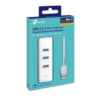 TP-Link USB 3.0 to 3-Port Hub & Gigabit Ethernet Adapter 2 in 1 USB Adapter - TL-UE330