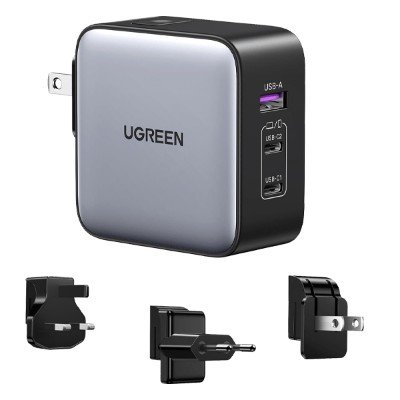 UGREEN 65W 3-Port GaN Fast Charger with Interchangeable UK/US/EU Plugs