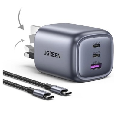 UGREEN Nexode Pro 65W 3-Port GaN Fast Charger UK Grey+1.5M 100W Cable 